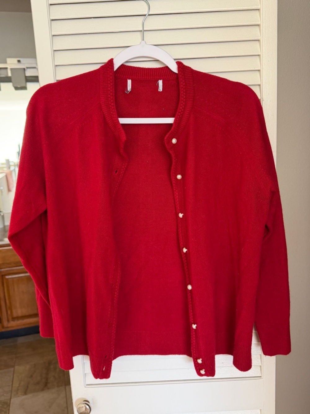 Women’s Red Pearl-Button Cardigan Sweater